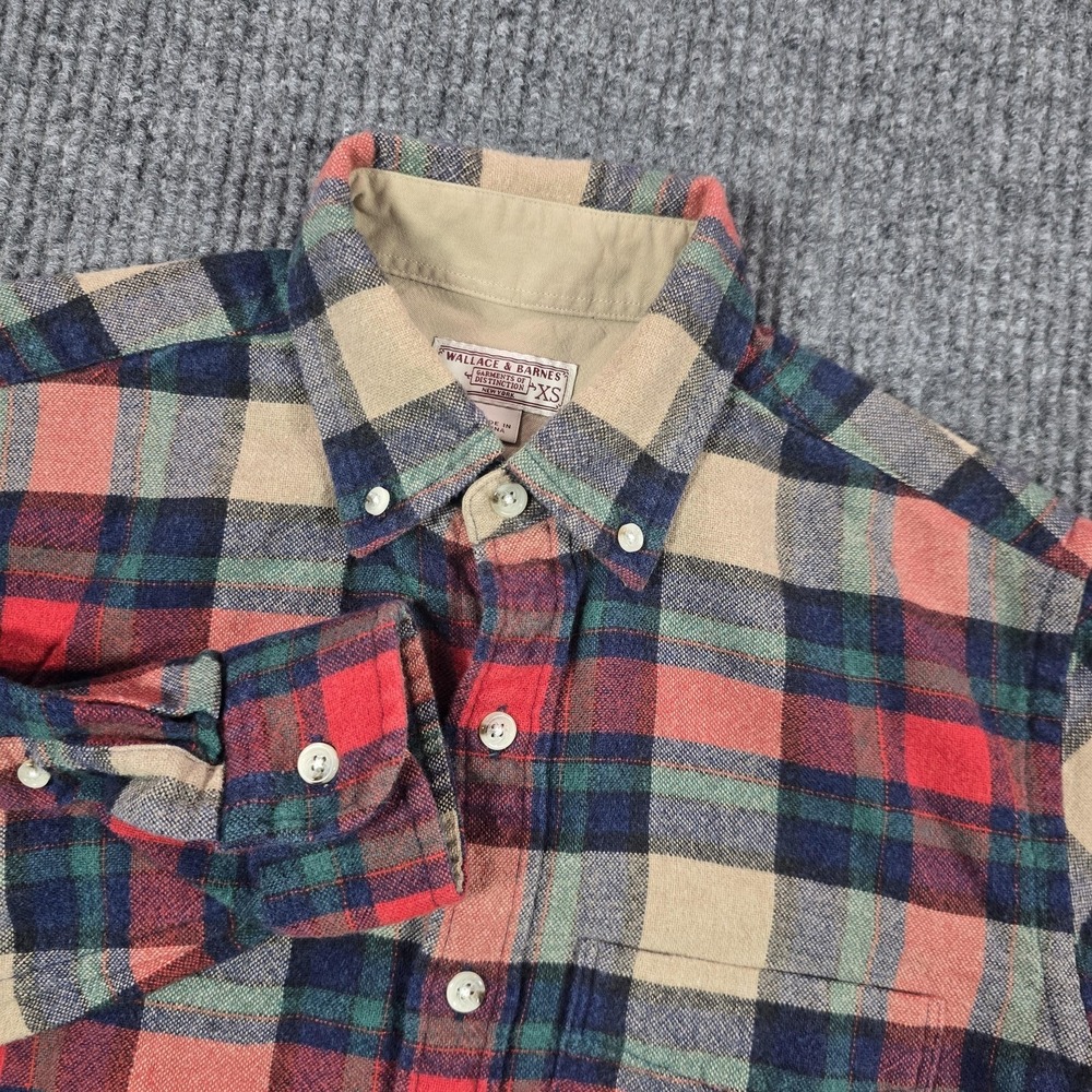 Wallace & Barnes Shirt Mens XS Plaid Flannel Long Sleeve Button Down Wool Blend